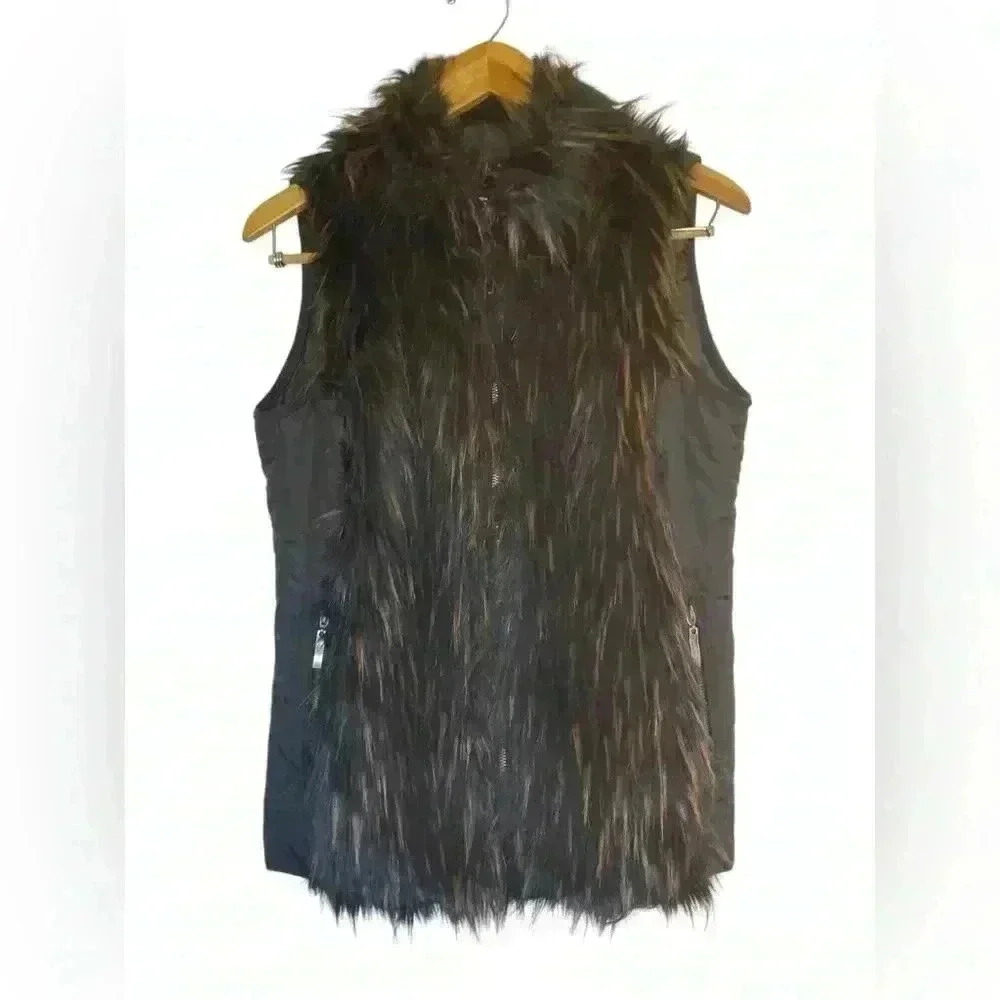 MontanaCo Faux Fur Women’s Full Zip Vest Quilted Brown‎ Black Medium Western